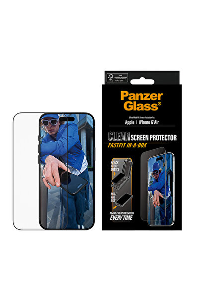 Panzer Glass واقي شاشة بإطار أسود ومقاس واسع للغاية لهاتف iPhone 17 Air - شفاف