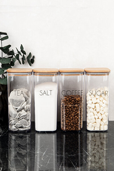 DNS HOME 4 Pcs 1700 ml Vacuum Lid Storage Container with Label for Tea Sugar Coffee Salt Storage Container Mica Jar