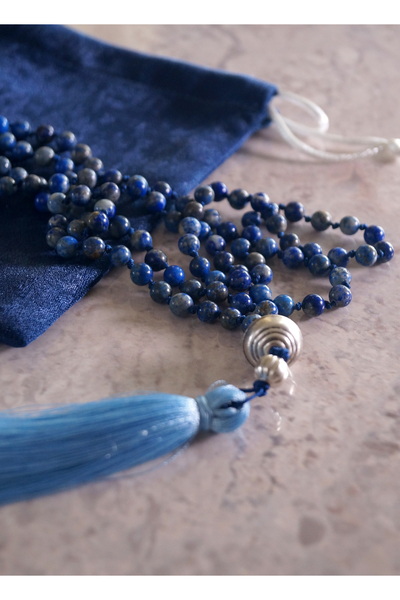 Anna Larina Budist tespihi, Tibet tespihi 108 boncuk, Doğal Taş Lapis Lazuli ...