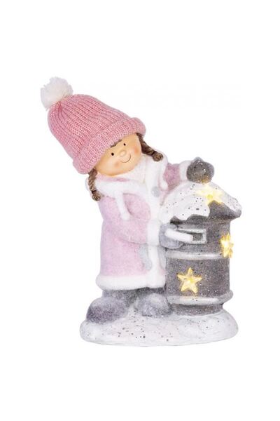 Strend Pro Χριστουγεννιάτικη διακόσμηση, κεραμική, κορίτσι με χιονισμένο γραμ...