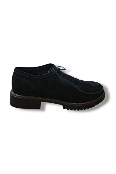 BARONES SHOES Women's Black Genuine Suede Leather Oxford Shoes
