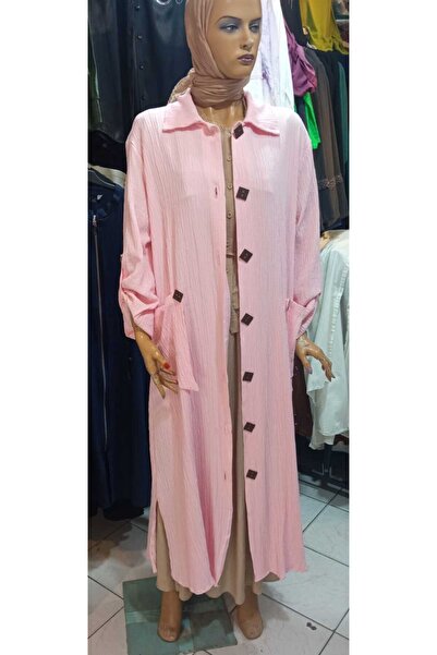 MODA Alvarlı Cep Elbise-Tahta Düğmeli