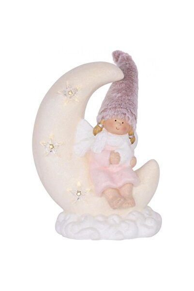 Strend Pro Χειμερινή διακόσμηση, κεραμικό, κορίτσι που κάθεται στο φεγγάρι, ρ...