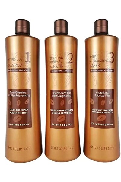 Keratine queen مجموعة علاج الشعر البرازيلي المكونة من 3 قطع سعة 1 لتر (33.81 ...