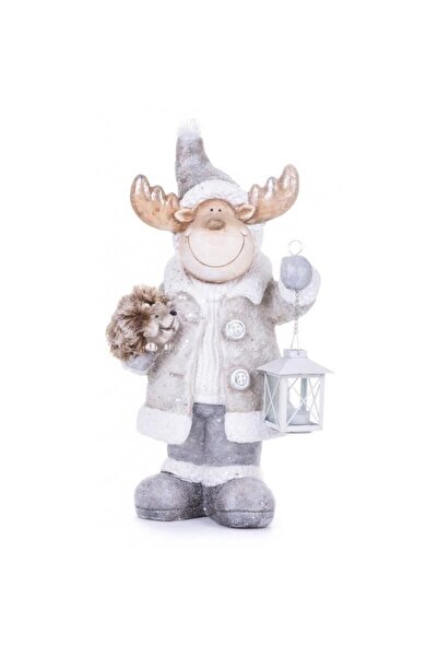 Strend Pro Χριστουγεννιάτικη διακόσμηση, κεραμική, τάρανδος με φανάρι, 24,5x1...