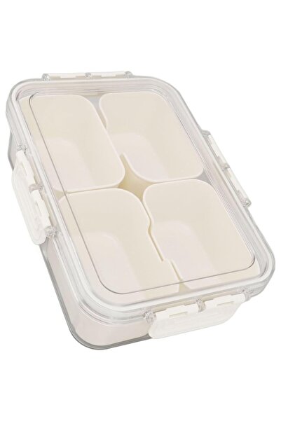 Tim Multifunctional Food Storage Box with Handle, 4 Compartments, 25 x 8 x 18 cm, White