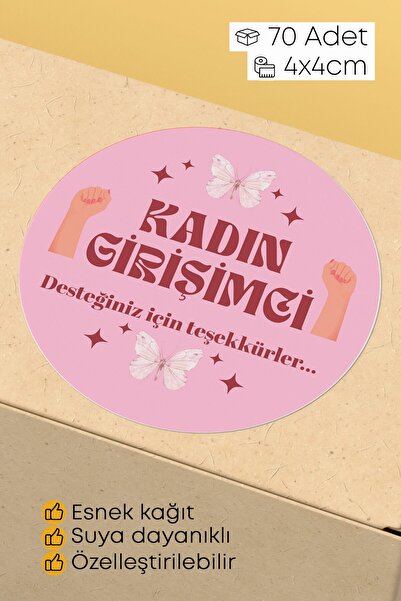 alışveriş kurdu Kadın Girişimci Paketleme Ambalaj Kargo Ürün Etiketi Yapışkanlı Sticker - 4x4cm 70 Adet