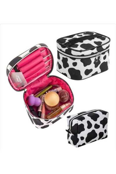 mlio مجموعة عملية مكونة من حقيبتين لتنظيم المكياج، حقيبة مكياج أنيقة للسفر، ح...