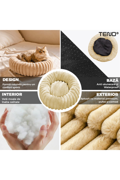 Teno Teno® Pet Bed, padded, soft, fluffy and warm, for dogs and cats, diameter 90 cm, beige