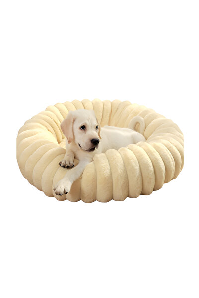Teno Teno® Pet Bed, padded, soft, fluffy and warm, for dogs and cats, diameter 60 cm, beige