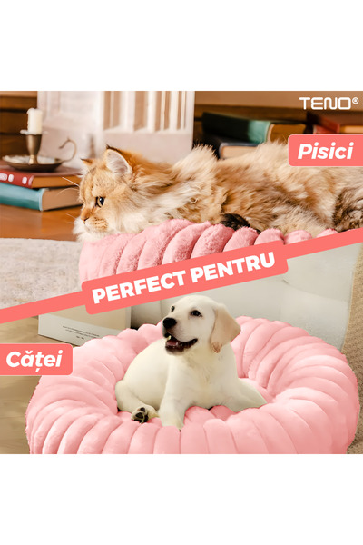 Teno Teno® Pet Bed, padded, soft, fluffy and warm, for dogs and cats, diameter 60 cm, pink