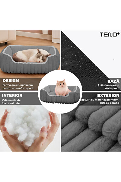 Teno Teno® Pet Bed, padded, soft, fluffy and warm, for dogs and cats, size M, gray