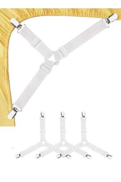 Generic HAWAWA 4PCS Bed Sheet Straps, Adjustable Elastic Fasteners with Metal Clips, Triangle Sheet Fastene