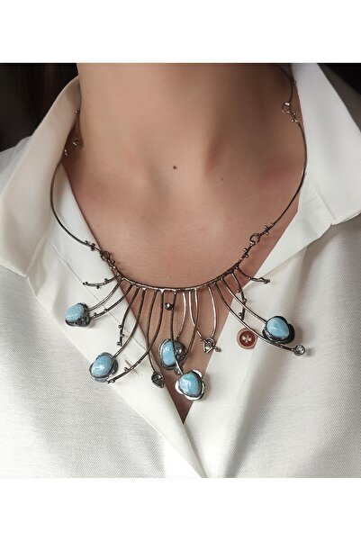 lpsankara Larimar Taşlı Gümüş Tasarım Gerdanlık