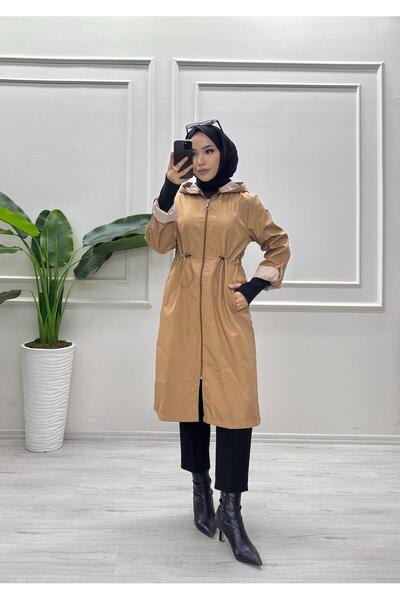 moda acar Trench Coat with Zippered Hat Detail