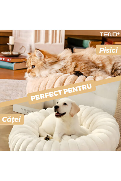 Teno Teno® Pet Bed, padded, soft, fluffy and warm, for dogs and cats, diameter 60 cm, beige