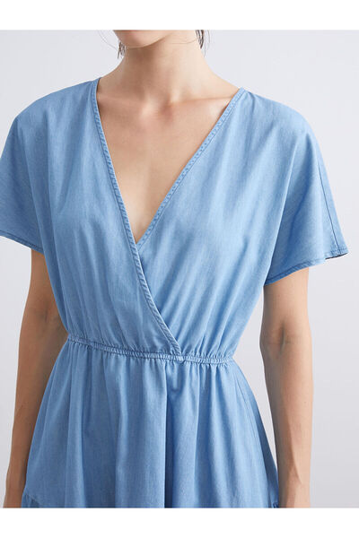 LC Waikiki New Season Double-Breasted Collar Layered Jean Dress