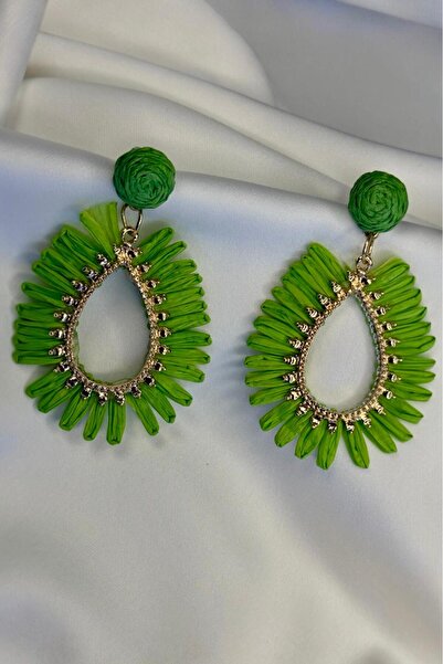 Melissa Boutique Women's Gold Detailed Green Design Drop Earrings