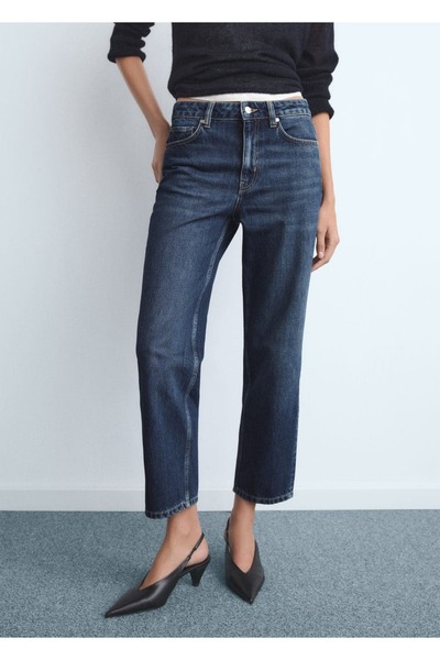 MANGO Woman Orta bel düz kesim jean