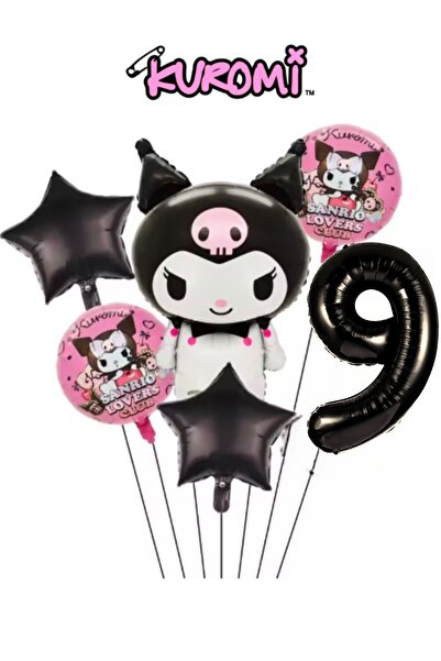 PARTİAVM 9 Year Old Kuromi Balloon Set Birthday Balloon Set Black Number Star...