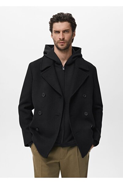 MANGO Man Düğmeli kruvaze yün palto