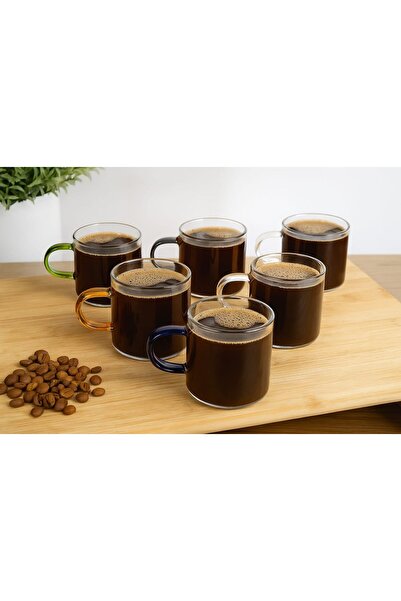 Molino 6' lı Renkli Kulplu Kahve Fincan Takımı Borosilikat Cam 90 ml Kahve Bardağı