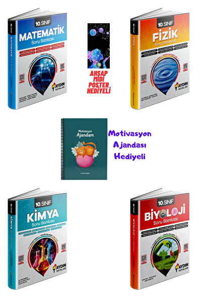 Aydın Yayınları 10.Sınıf Mat+Fizik+Kimya ve Biyoloji Soru Bankası +Motivasyon...