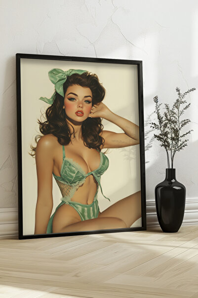 STARYUNA Tablo retro Pin-up pentru femei cu rama din lemn negru Yuna277