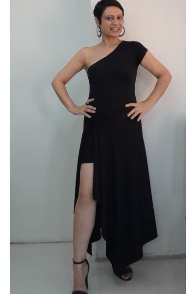 Mertcan Butik Pantaloni scurți negri multifuncționali cu șireturi la talie, cu deschidere laterală, din viscoză din bumbac pieptănat, pareo