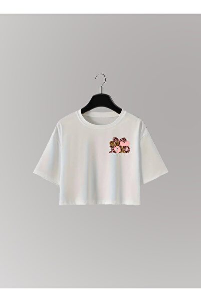 haha Tricou crop cu imprimeu Xoxo cu model leopard pentru femei