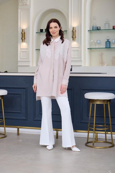 Moodbasic Mb11.247 Striped Shirt with Lace Detail