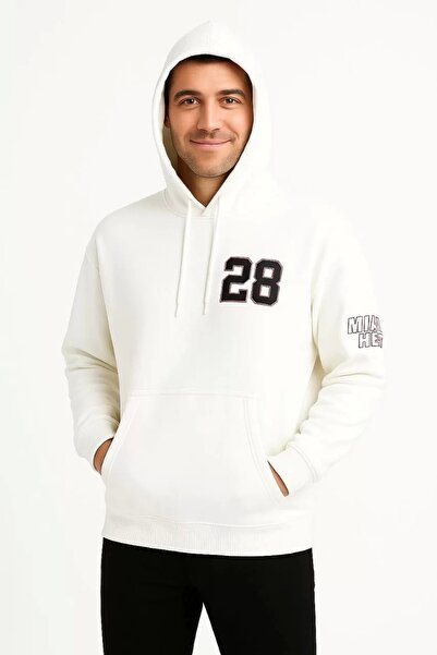 Silerra Three-Thread Hooded Front and Back Printed Sweatshirt Hoodie - White