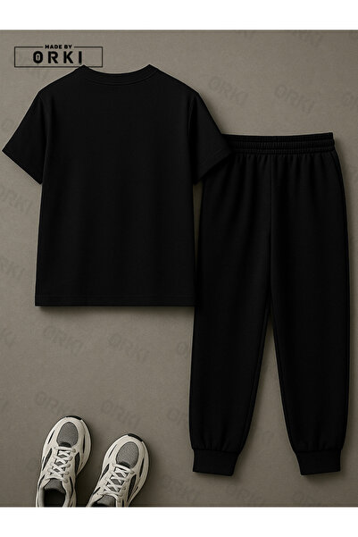 EFFRENATU Trendy Stylish Printed Oversized Black T-Shirt & Black Pants Tracksuit Set
