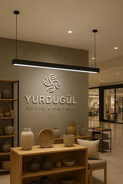 YURDUGÜL Lineer 120 Cm {Siyah Kasa 6500K Beyaz Işık} Sarkıt Modern Led Avize ...