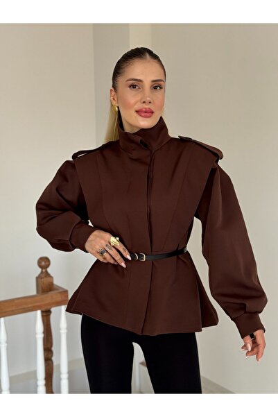 YK FASHION Kemerli Apoletli Patlı Trençkot