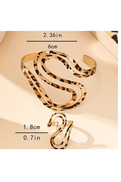 mos&more Leopard 2 Piece Vintage Bracelet Ring Set