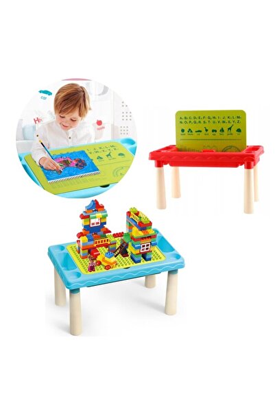 SOLTOY Masuta educativa de desenat si construit 3 in 1 SOLTOY®, cu cuburi de construit, 60 de piese