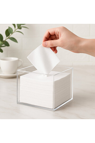 Pleksi Marketi Transparent Acrylic Napkin Box Without Lid Square Napkin 15X15X15