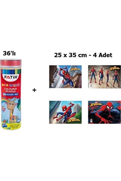 Fatih 36'lı Metal Tüpte Kuruboya + Spider 25 x 35 cm Spiralli Resim Defteri 4'lü
