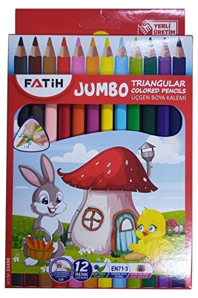 Fatih 12 Li Jumbo Üçgen Kuru Boya Triangular 1 Paket Jumbo Üçgen Boya Kalemi ...