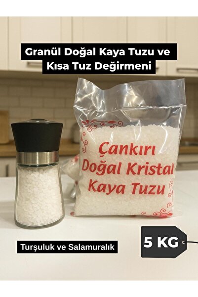 SETA Shop Doğal Çankırı Granül Kaya Tuzu 5 Kg ve Kısa Tuz Değirmeni