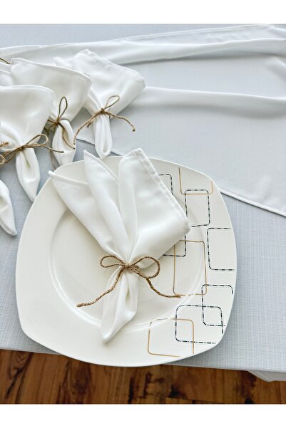 ARS DT Düz Beyaz Renk Narin Vintage Görünümlü 6 parça Sunumluk PEÇETE Takımı