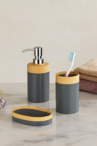 EVONİTA مجموعة حمام من 5 قطع من ليمبيا بامبو، تتضمن حامل صابون سائل، حامل فرش...