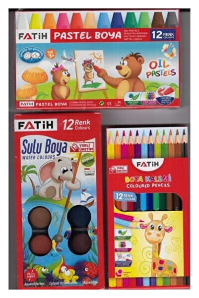 Fatih Pastel 12^li+Sulu Boya 12^li+Kuru BOYA12^LI Set 3 Birarda