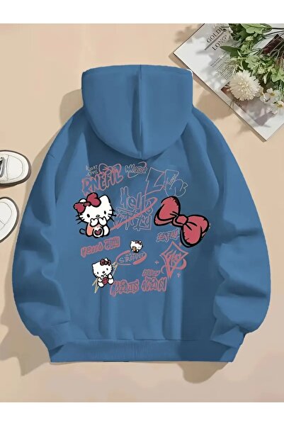 oneagılyazı Зимна суитшърт с качулка, детска Hello Kitty с принт на гърба