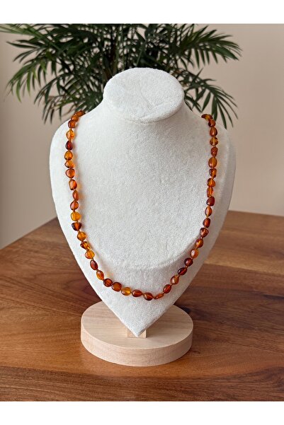 Sırlı Taş Damla Amber Adult Necklace, Amber Color, 14-16 Gr. In Its Weight
