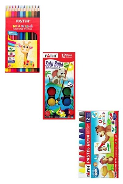Fatih Pencil 12 Pack Dry Paint + Watercolor + Pastel Paint Set of 3