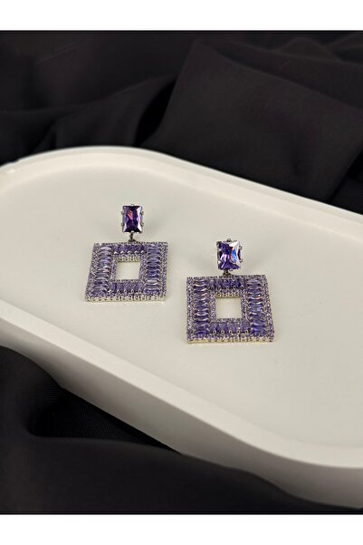 Unzilee LİLA ZİRKON TAŞLI DİKDÖRTGEN MODEL ŞIK KARARMAZ SALLANTILI ÇELİK LÜPE