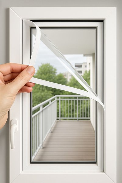 sizenelazım Cırt Bantlı 0,80mm Şeffaf Branda Pencere Kapı Isı Yalıtımı Ve Rüzgar Önleyici Ebat 100cmx80cm