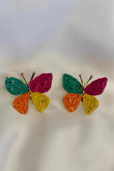 Melissa Boutique Women's Colorful Gold Detailed Butterfly Design Earrings
